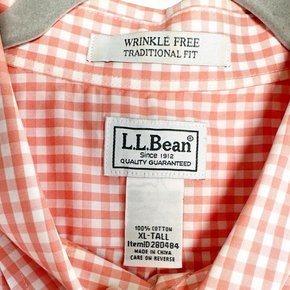L.L. Bean Mens Orange Gingham Button Front Shirt Short Sleeve Size XL Tall - Picture 3 of 7